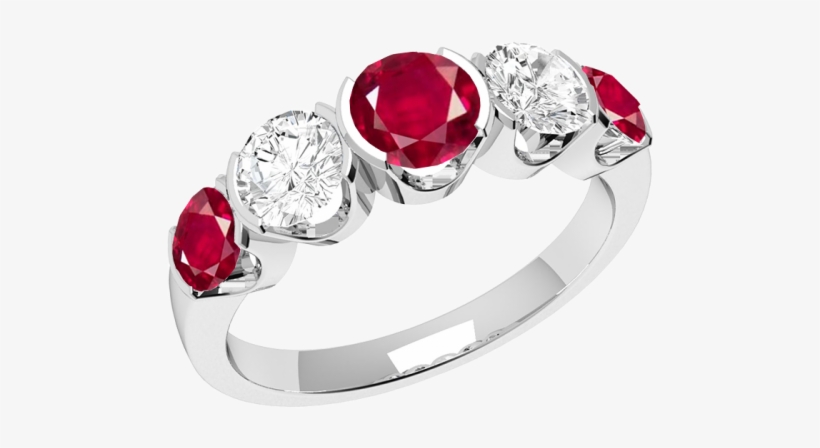 A Stylish Five Stone Ruby & Diamond Eternity Ring In - Emerald And Diamond 5 Stone Ring, transparent png download