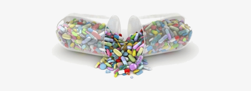 Capsule With Various Medications Spilling Out - Pharmaceutical Drug, transparent png download