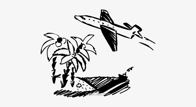 Jet Flying By A Tropical Island Royalty Free Vector, transparent png download