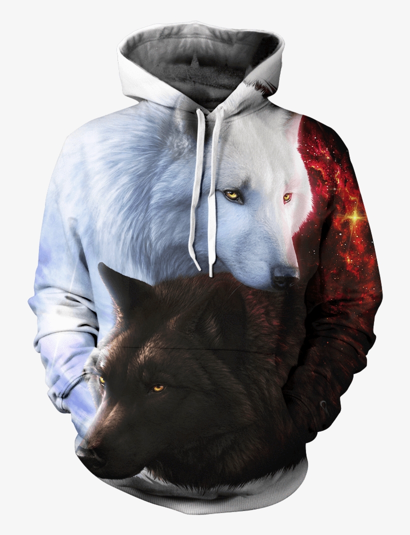 Yin Yang Fire Ice Wolves Unisex Hoodie - Yin Yang Wolf Hoodie, transparent png download