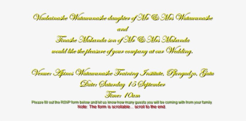 Vimbainashe Wutawunashe Daughter Of Mr & Mrs Wutawunashe - Mrs., transparent png download