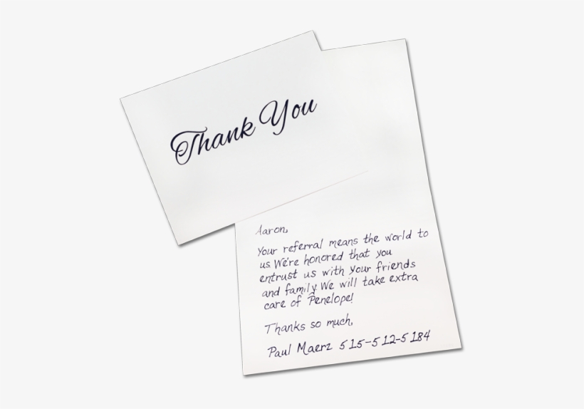 Thank You Card Example Handwritten Thank You For Referral Png Image Transparent Png Free Download On Seekpng