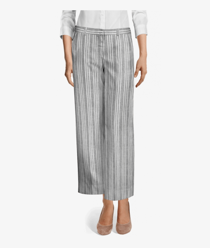 Grey Striped Linen Wide Leg Pants-view Front - Grey Pencil Skirt Short, transparent png download