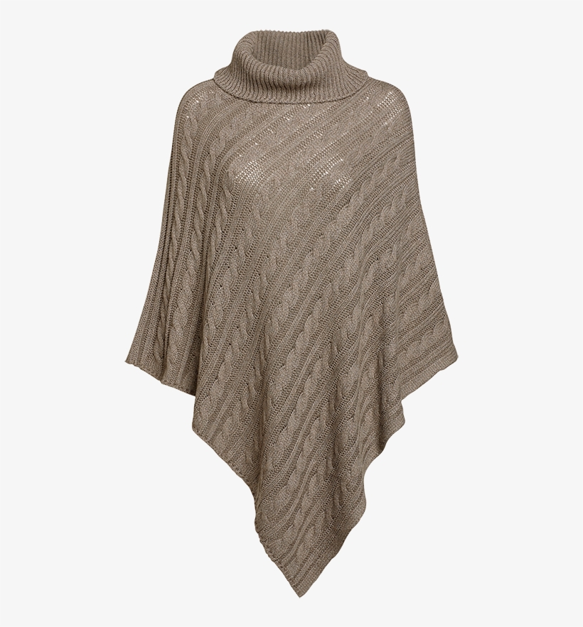 Cable Knit Poncho Khaki - Wool, transparent png download