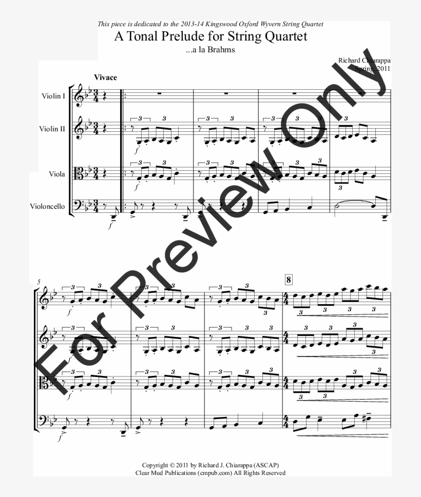 A Tonal Prelude For String Quartet Thumbnail - Sheet Music, transparent png download