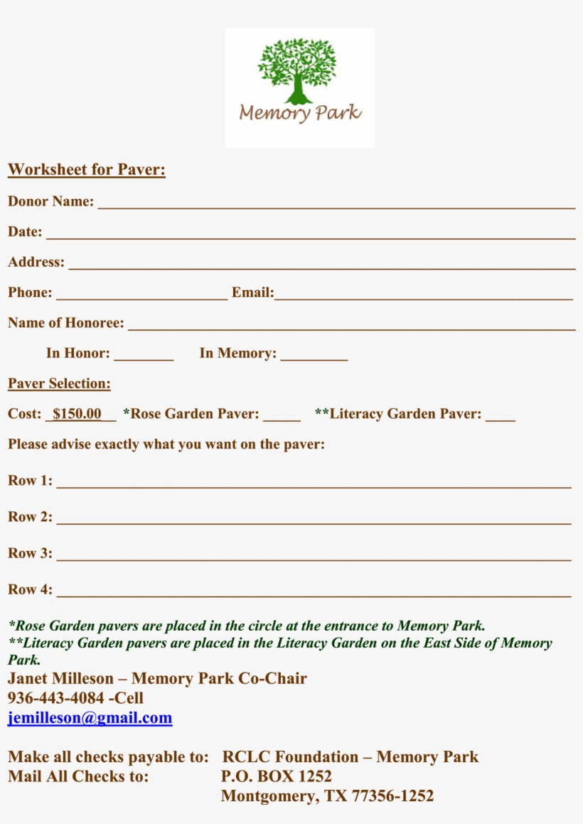 Purchase A Paver In Memory Park - Lake Conroe, transparent png download