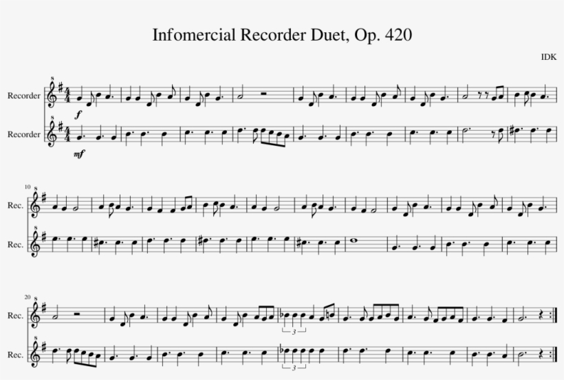 Infomercial Recorder Duet, Op - Sailor Went To Sea Sea Sea Music, transparent png download