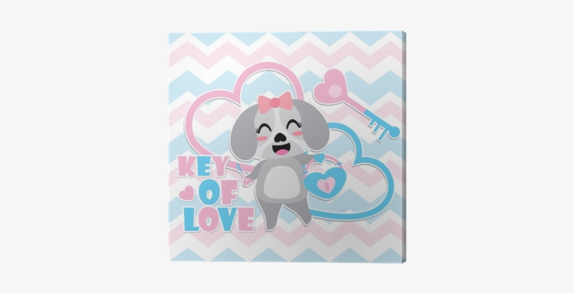 Cute Puppy Gets Heart Padlock And Key Vector Cartoon - Padlock, transparent png download