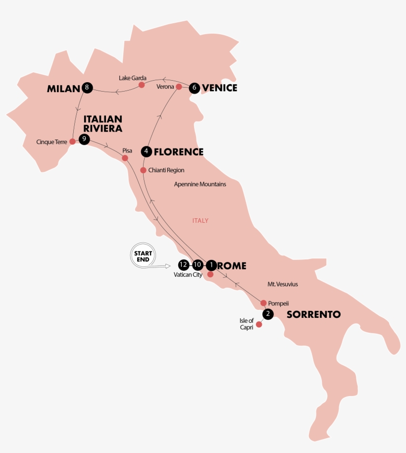 Simply Italy With Contiki - Contiki Trip Italy Map, transparent png download