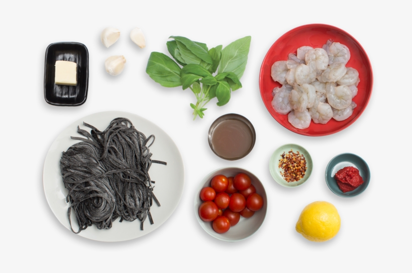 Squid Ink Linguine Pasta With Shrimp & Cherry Tomatoes - Pasta, transparent png download