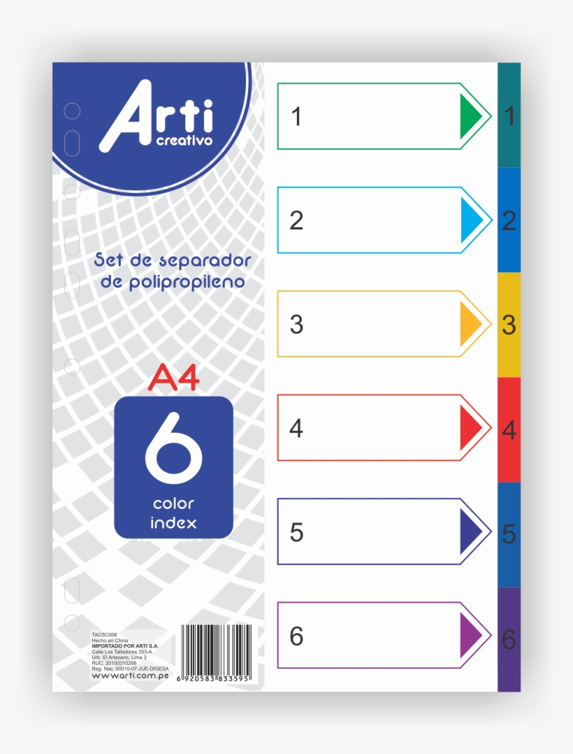 Separadores - Separador Arti Creativo A4 Pp Colores De 12 Divisiones, transparent png download