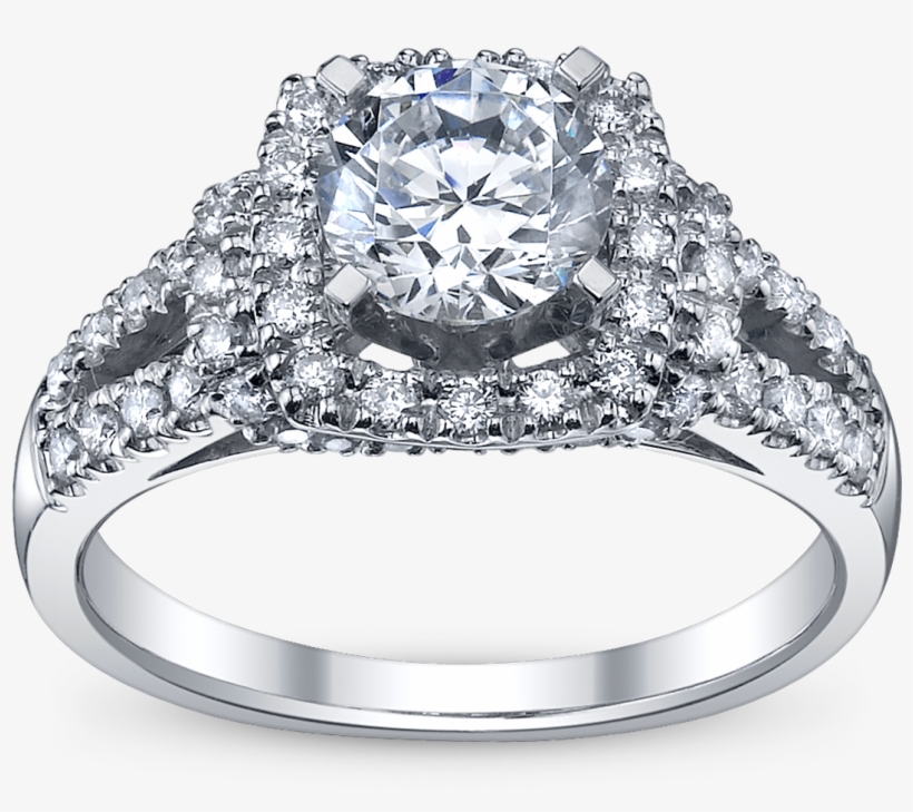 56 Round Diamonds Are Delicately Set In A A Split Band - Big Engagement Ring Png, transparent png download