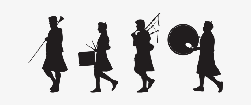 A Silhouette Of A Drum Major, Side Drummer, Bagpiper - Bagpipes And Drums Silhouette, transparent png download