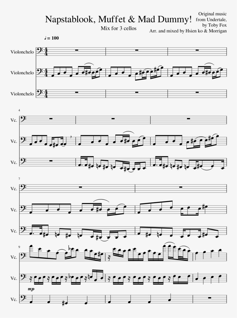 Blooky Muffet Mad Dummy For 3 Cellos Sheet Music Png Image Transparent Png Free Download On Seekpng