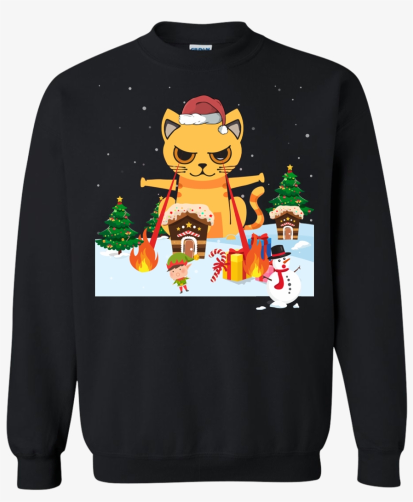 Cat Laser Eyes Funny Crewneck Pullover Sweatshirt - T-shirt, transparent png download