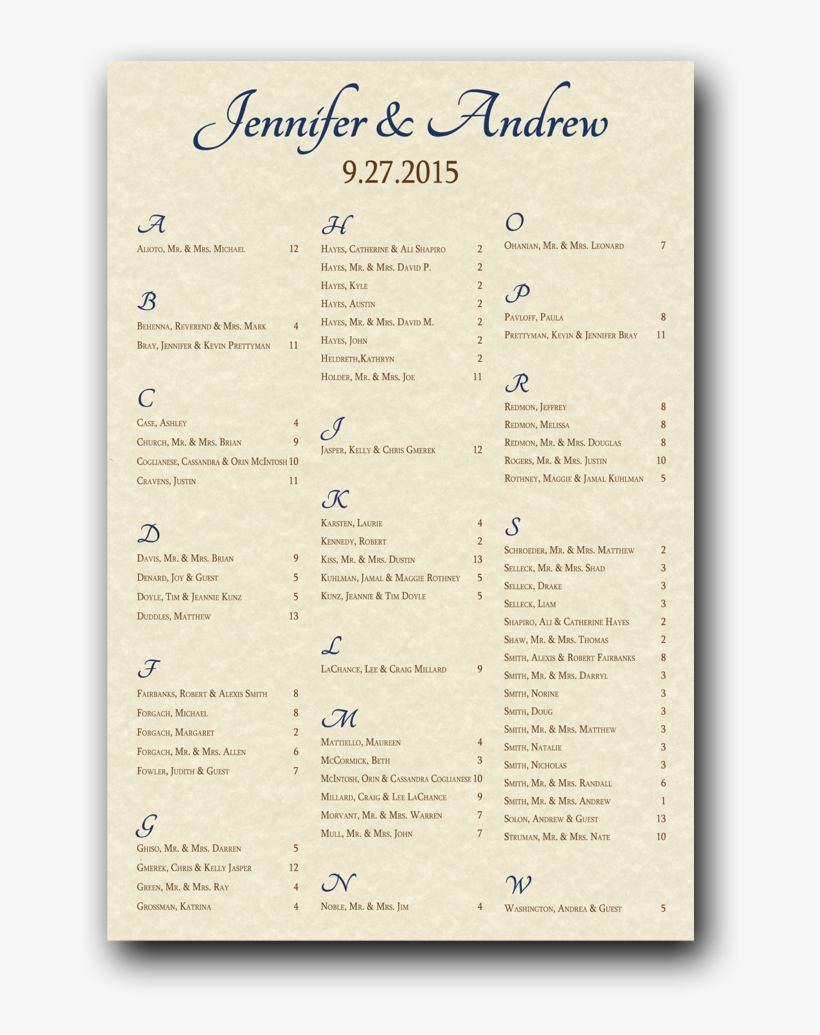 Parchment Seating Chart - Calligraphy, transparent png download