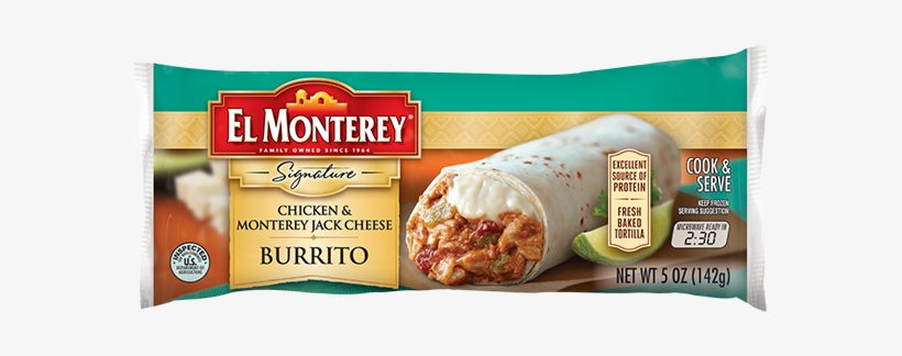 Chicken & Monterey Jack Cheese Frozen Burrito - El Monterey Chicken Burritos, transparent png download
