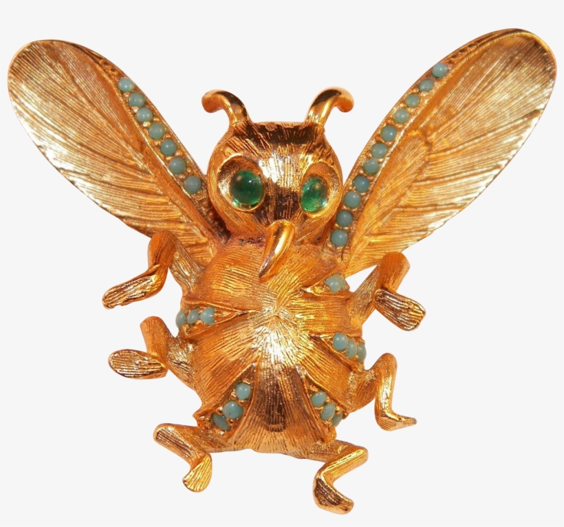 Vintage Denicola Figural Gold Tone Bug Pin With Green - Costume, transparent png download