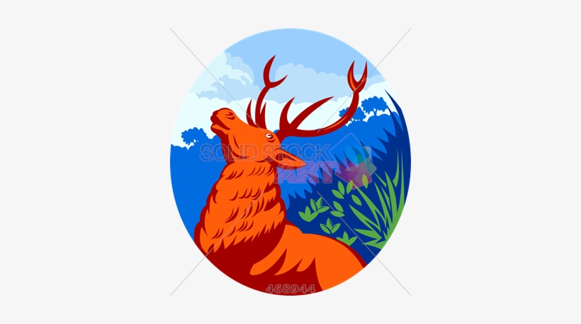 Stock Illustration Of Old Fashioned Cartoon Rendering - Deer Stag Buck Head Looking Up Retro Card, transparent png download