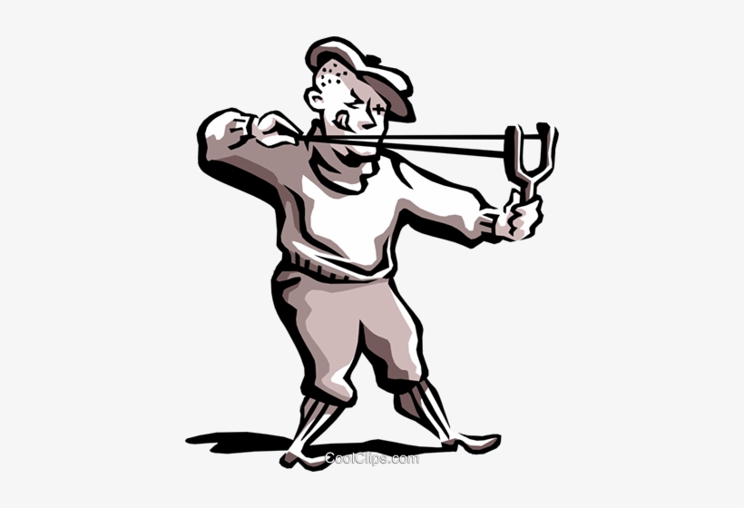 Man Firing Slingshot Royalty Free Vector Clip Art Illustration - Slingshot Cartoon, transparent png download