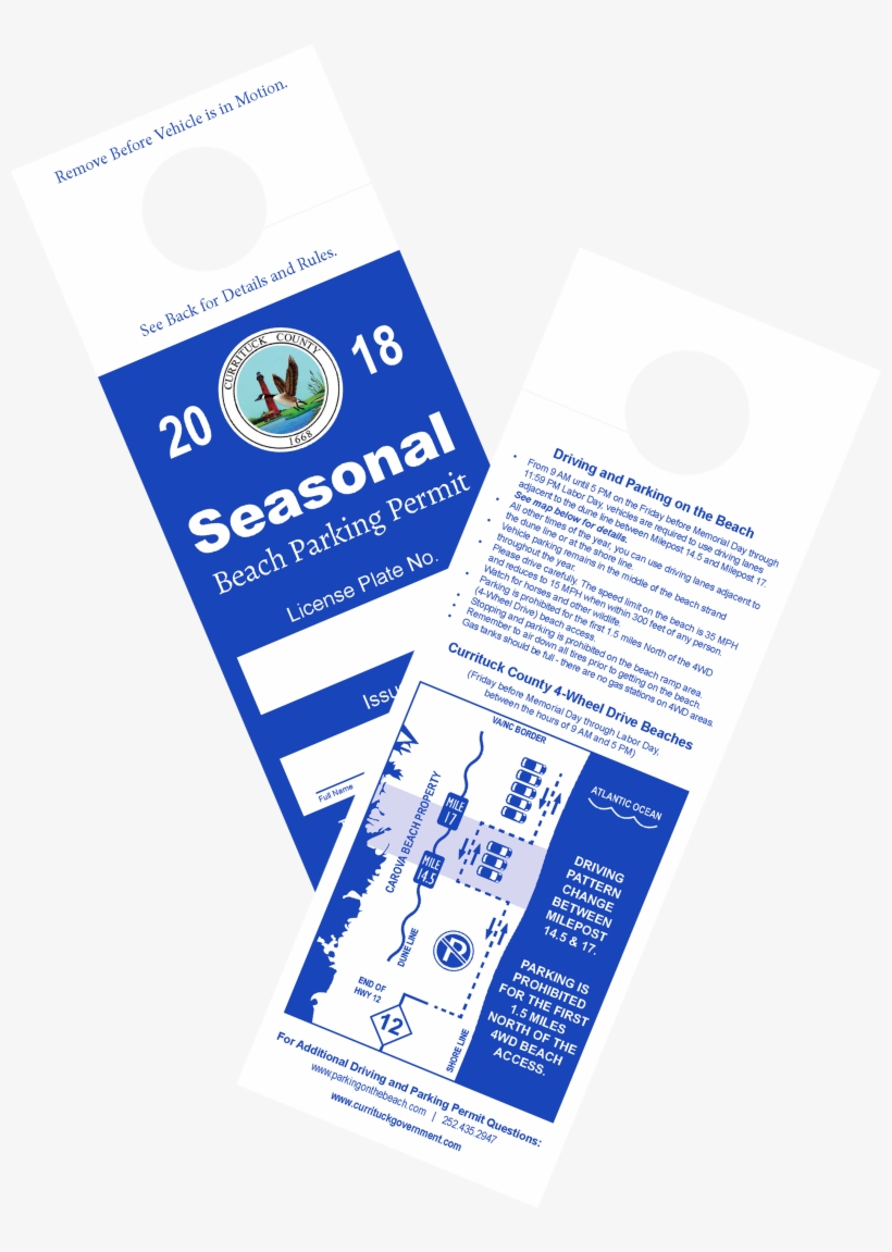 Beach Parking Permit - 2018 Corolla Beach Parking Permit, transparent png download