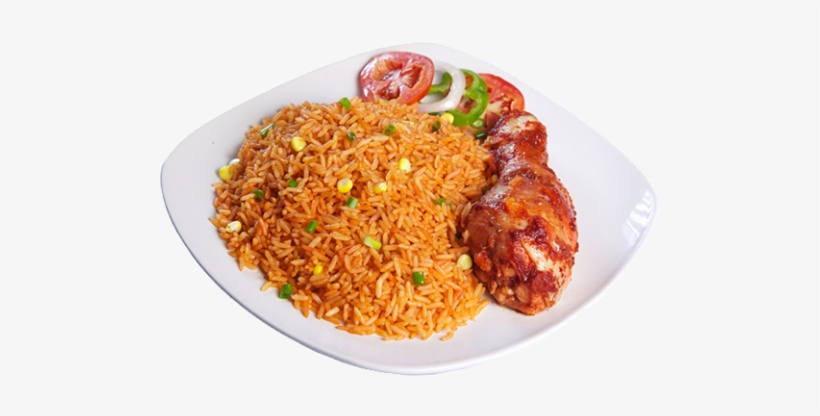 Brandy Fried Chicken Pieces With Jollof Rice And Green - Plate Of Jollof Rice, transparent png download