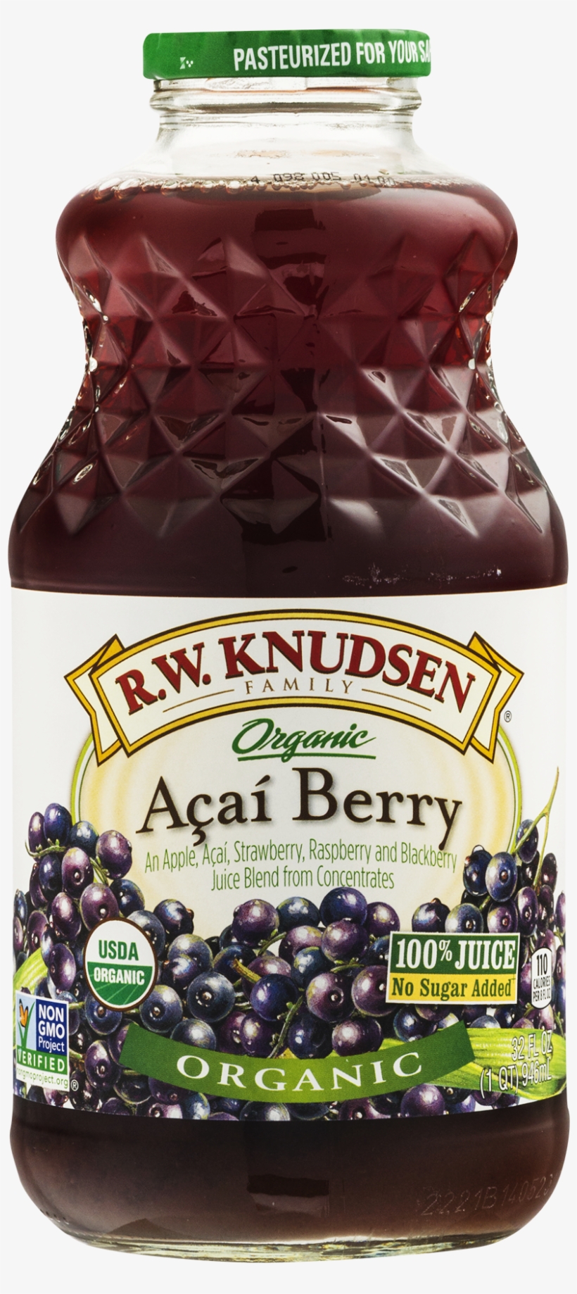 Knudsen Organic 100% Juice, Acai Berry, 32 Fl Oz, 1 - R.w. Knudsen Family, Organic Juice, Apple - 32 Fl Oz, transparent png download