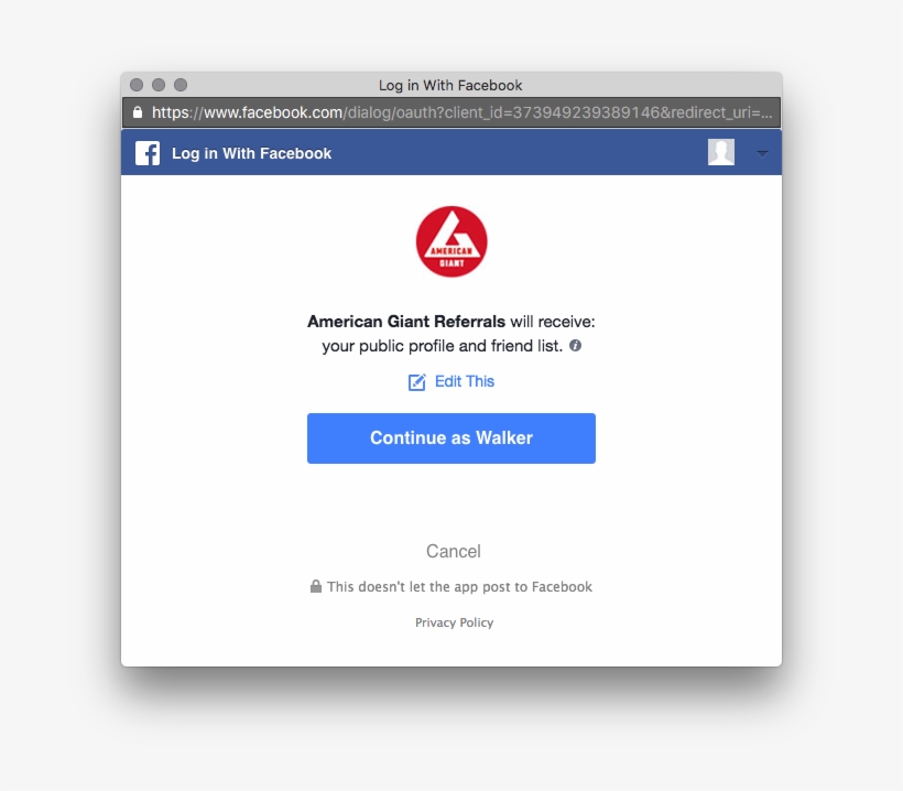 Facebook Referral American Giant Login - Facebook Continue, transparent png download