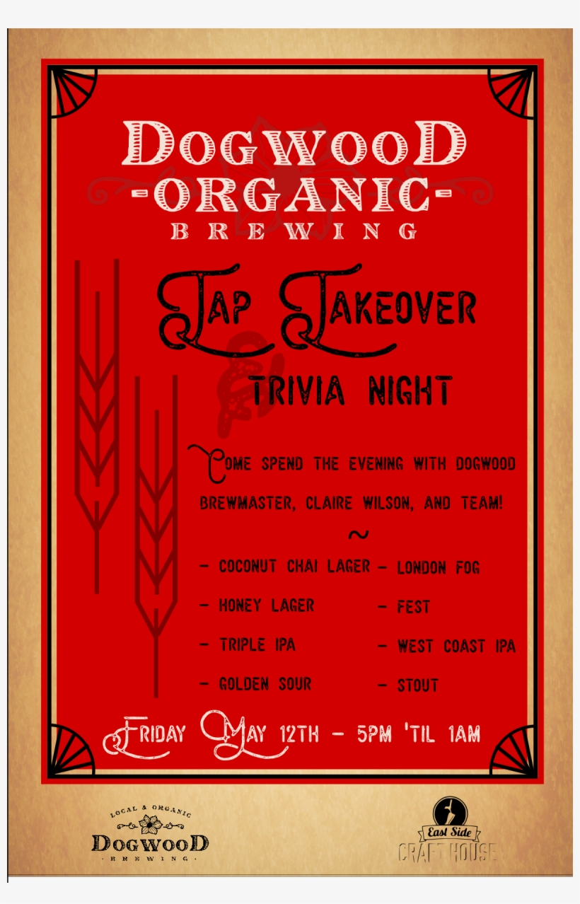 Dogwood Tap Takeover & Trivia @ East Side Craft House - Poster, transparent png download