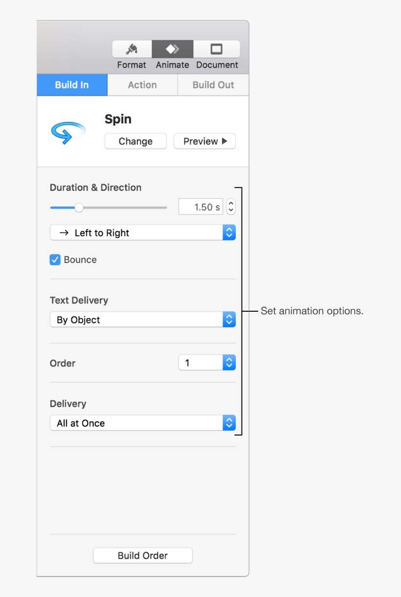Build In Options In The Animate Section Of The Sidebar - Animate Objects In Keynote, transparent png download