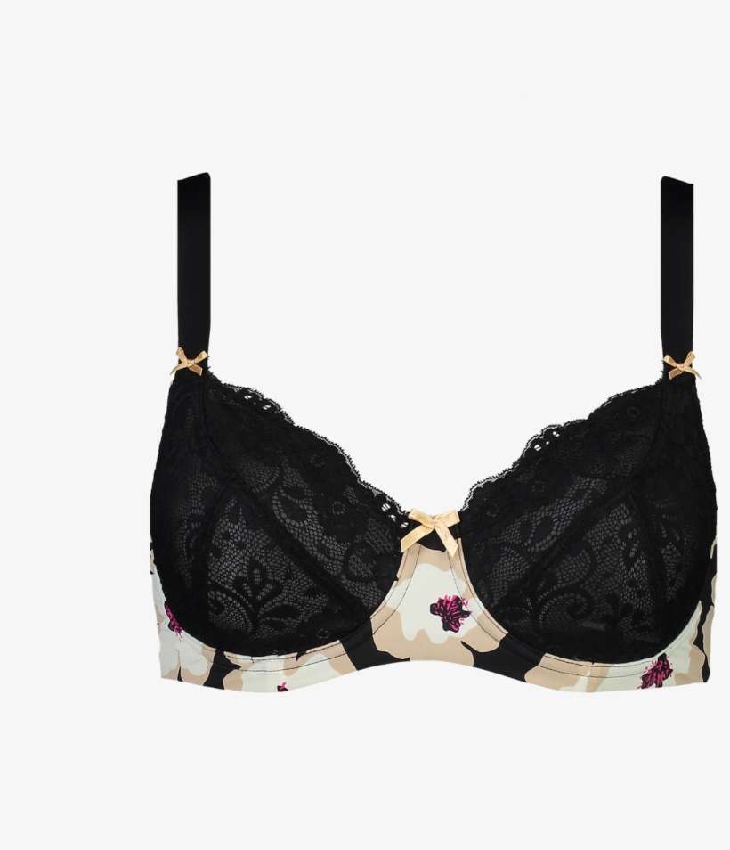 Support Floral Print Bra Black Brar04 2091black Print - Bra, transparent png download