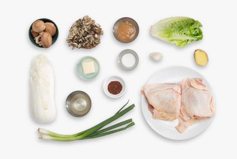 Crispy Chicken Thighs With Braised Lettuce, Kimchi - Chicken Thighs, transparent png download