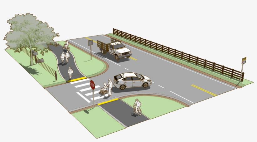 Sidepaths Can Offer A High Quality Experience For Users - Crossing Road Design, transparent png download