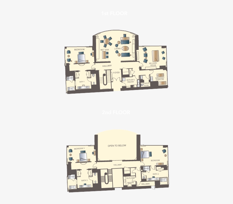 Luxury Three Bedroom Duplex - Duplex Room Hotel Plan, transparent png download