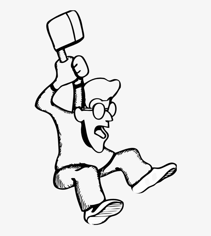 Angry Guy With Axe 2 Black White Line Art 555px - Vector Graphics, transparent png download