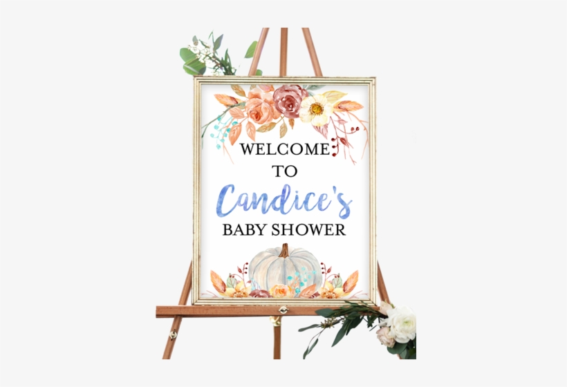 Fall Pumpkin Blue And Orange Floral Welcome Sign - Fall Baby Shower Welcome Sign, transparent png download