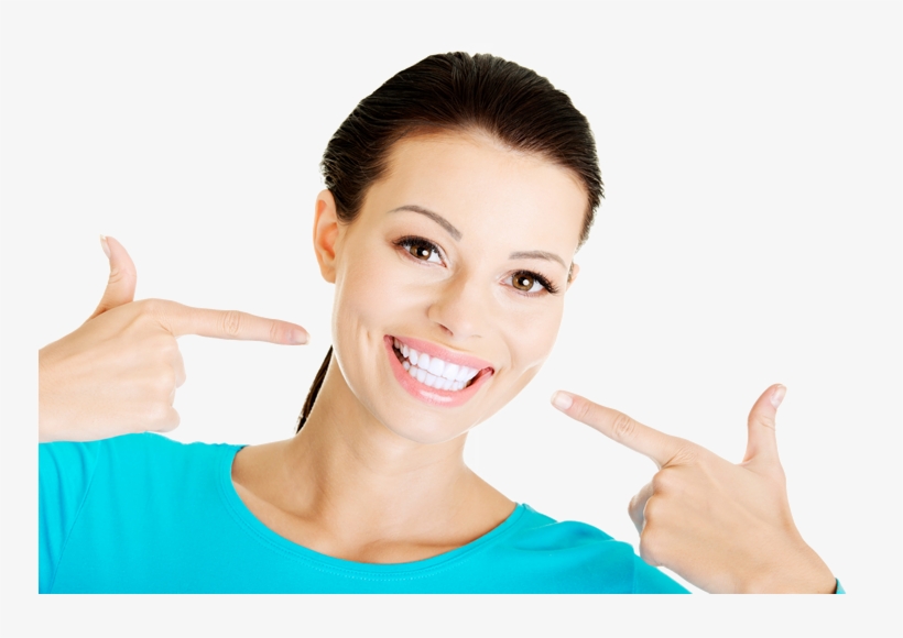 Puedes Ser La Ganadora De Un Blanqueamiento Dental - Woman Pointing Teeth, transparent png download