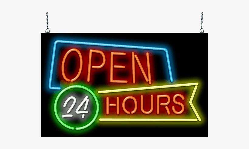 Download Open 24 Hours Neon Sign - Open 24 Hours Neon | Transparent PNG