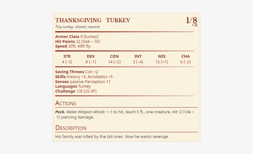 [oc] My New Bbeg - D&d Turkey Stats, transparent png download