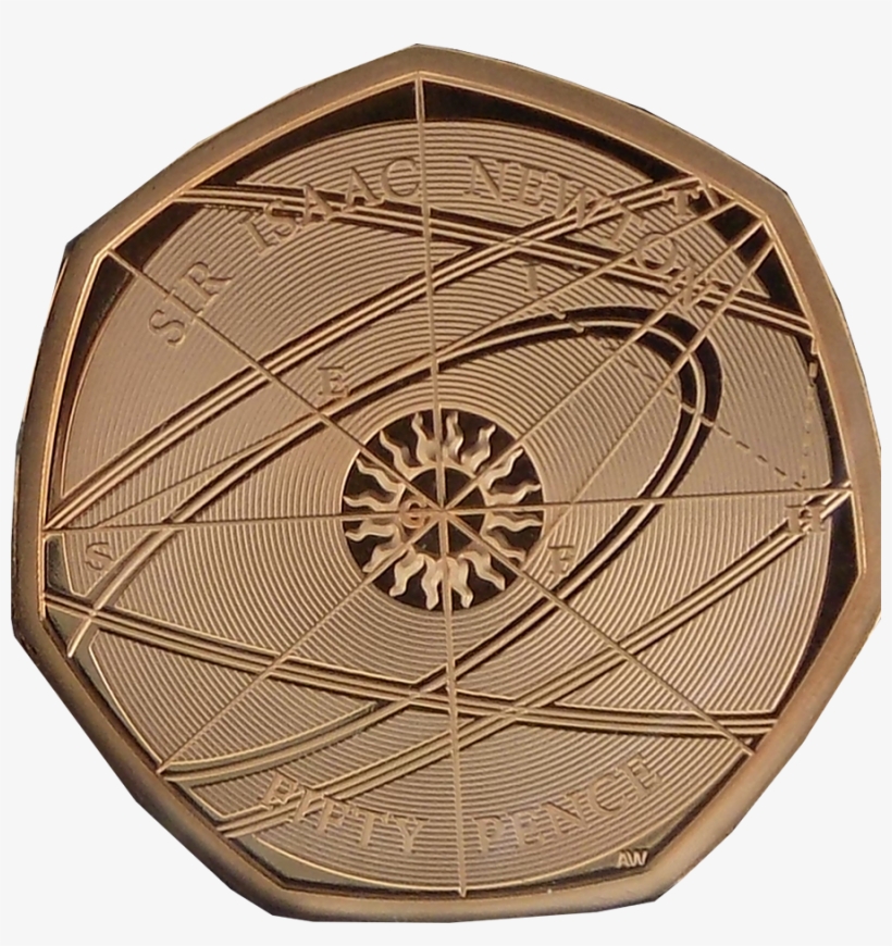Pre-owned 2017 Uk Proof Design Isaac Newton 50p Gold - Gold Coin, transparent png download
