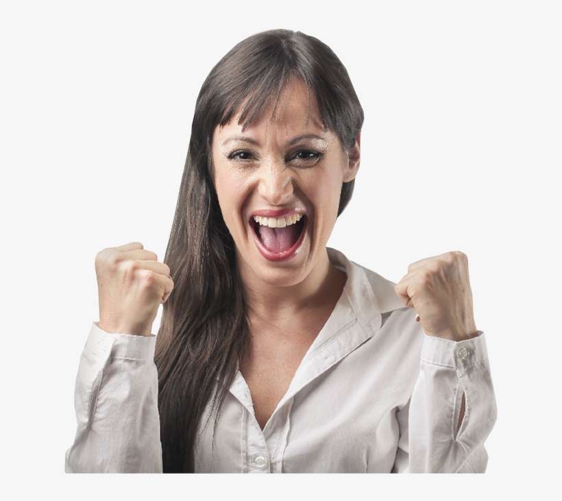 Excited Long Hair Woman With Clenched Fists - Shout, transparent png download
