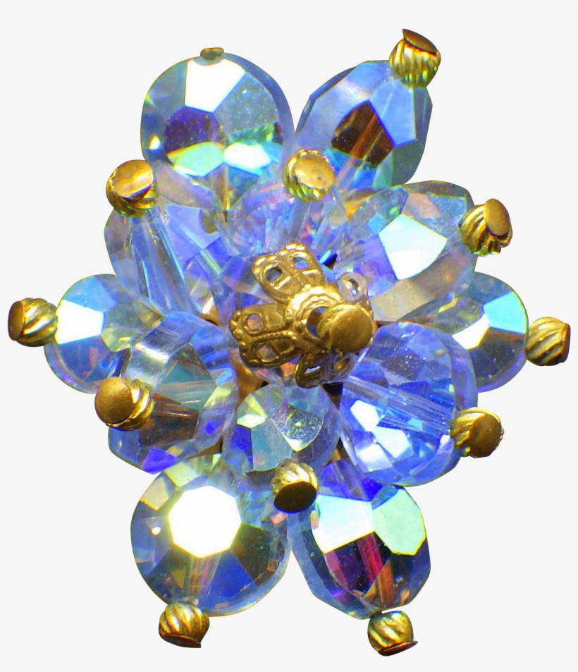 1950s Nail Head Crystal Fancy Clip Earrings Blue Aurora - Crystal, transparent png download