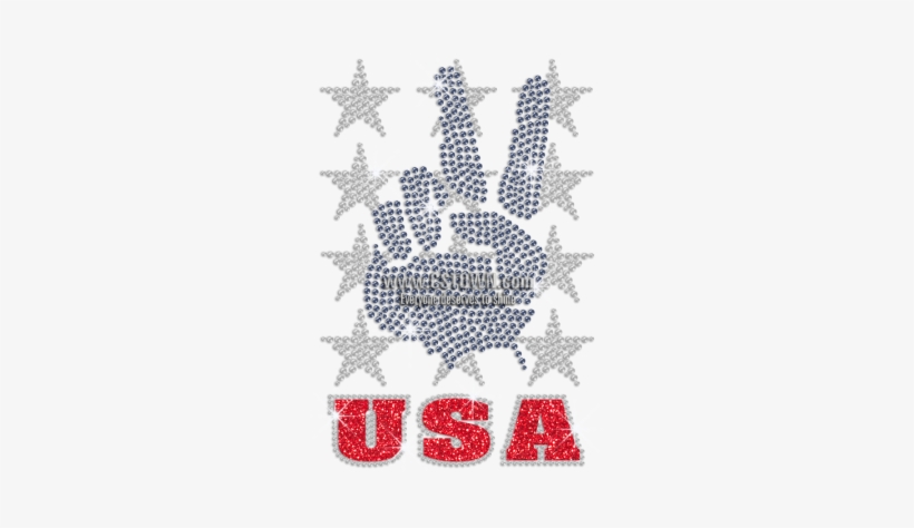 Glittering Usa With Victory Sign Iron On Rhinestone - Stitch, transparent png download