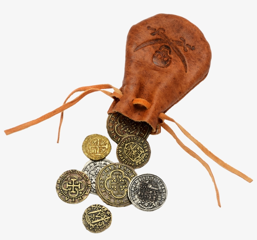 Leather Bag With 8 Coins - Leather Bag Of Coins, transparent png download