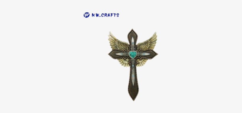 New Religious Crafts Catholic Blue Heart Layered Resin - De Leon Collections Wings Heart Cross Wall Decor, transparent png download