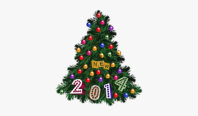 New Year 2014 Tree With Colorful Toys And Transparent - Christmas Tree Illustration Png, transparent png download