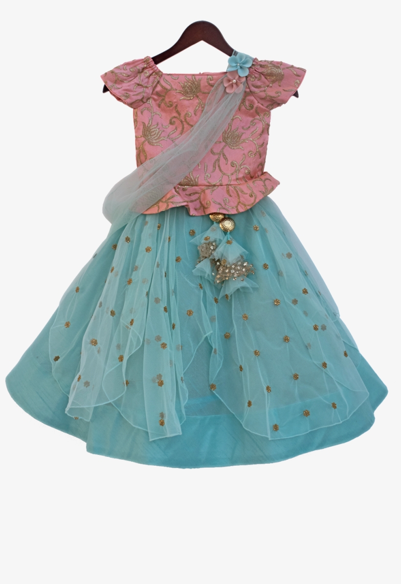 Baby Pink Embroidery Peplum Choli With Light Blue Seq - Baby Lehenga, transparent png download