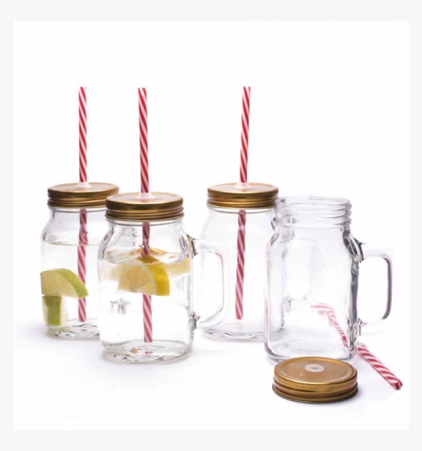 Mason Jar Pint Drinking Glasses With Lid And Straw - Mason Jar Pint Drinking Glasses Lid & Straw - Set, transparent png download