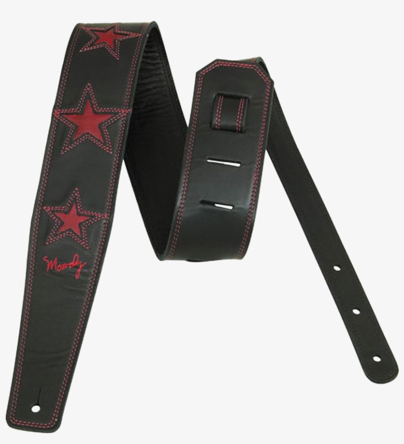 5" 6 Star Leather Backed Strap - Red And Black Guitar Strap, transparent png download