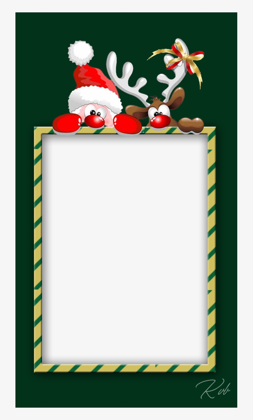Christmas Frame With Santa And Reindeer Zazzle Funny Santa And Reindeer Cartoon Keychain PNG